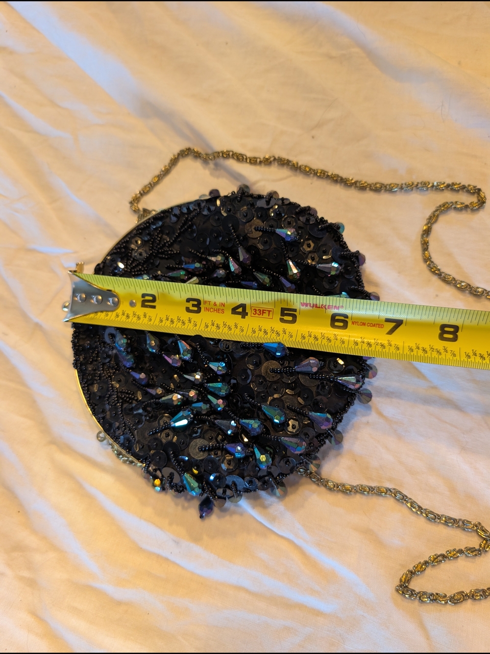 2/60$ Vintage Black Beaded Sequin Clutch with Iridescent Teardrops - Picture 7 of 7